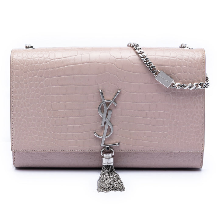 Saint Laurent Medium Croc embossé Cuir Kate Pompon Sac porté croisé