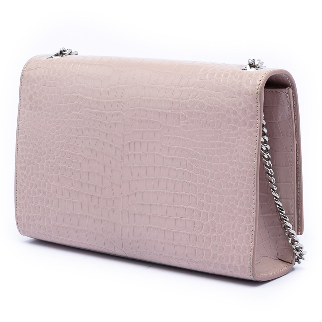 Saint Laurent Medium Croc embossé Cuir Kate Pompon Sac porté croisé