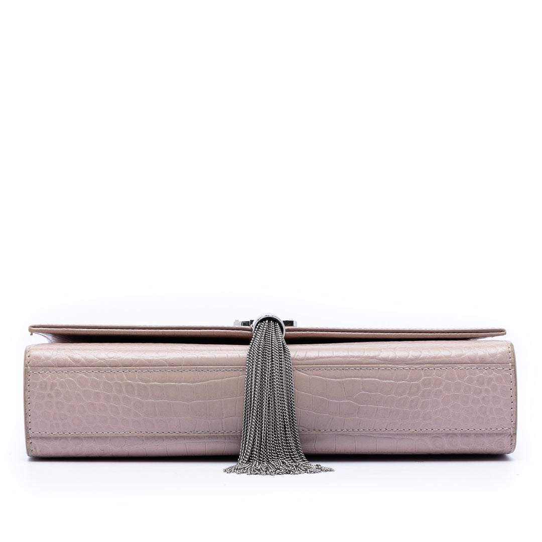 Saint Laurent Medium Croc embossé Cuir Kate Pompon Sac porté croisé