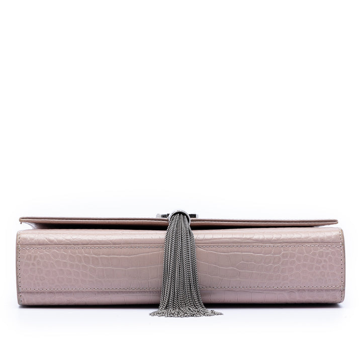 Saint Laurent Medium Croc embossé Cuir Kate Pompon Sac porté croisé