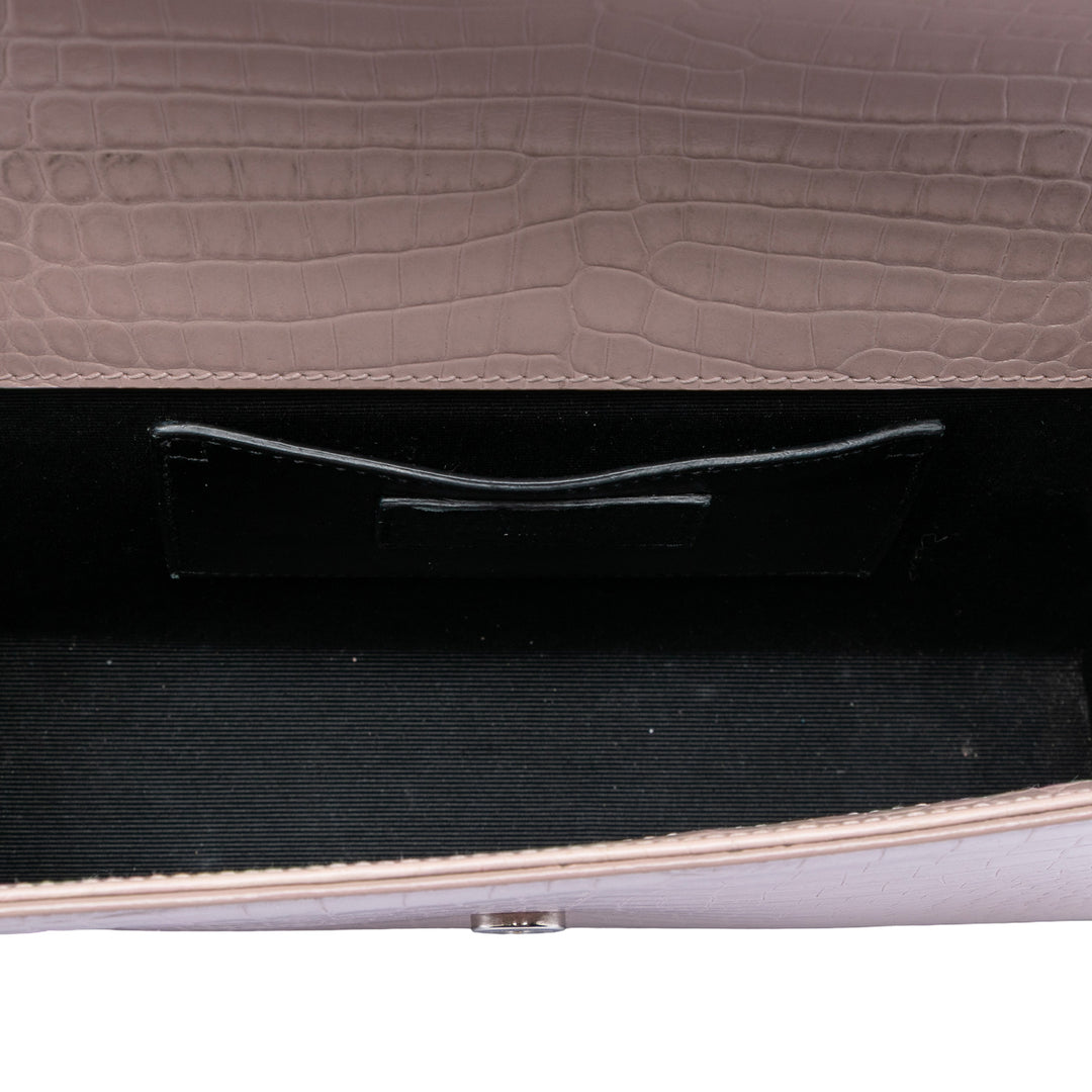 Saint Laurent Medium Croc embossé Cuir Kate Pompon Sac porté croisé