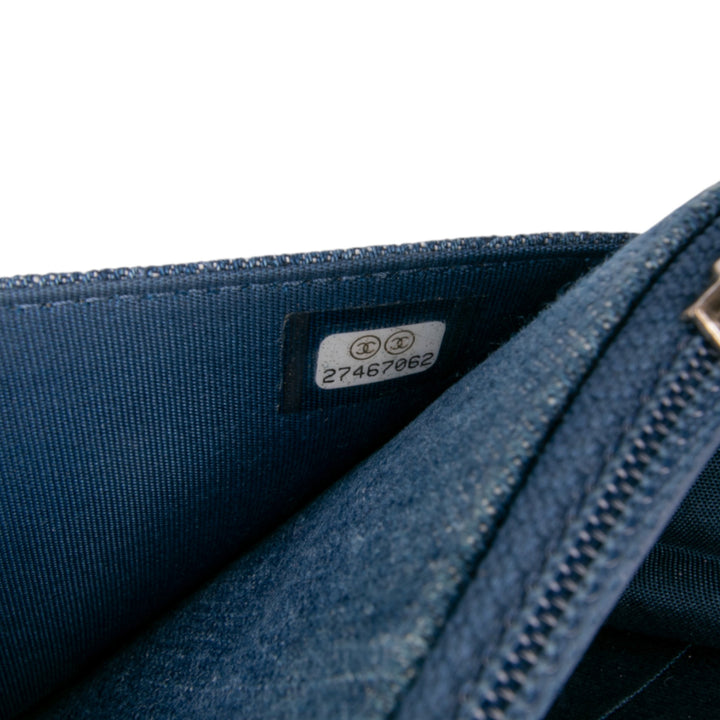 Quilted Denim Camellia Wallet On Chain Denim Blue - Gaby Paris