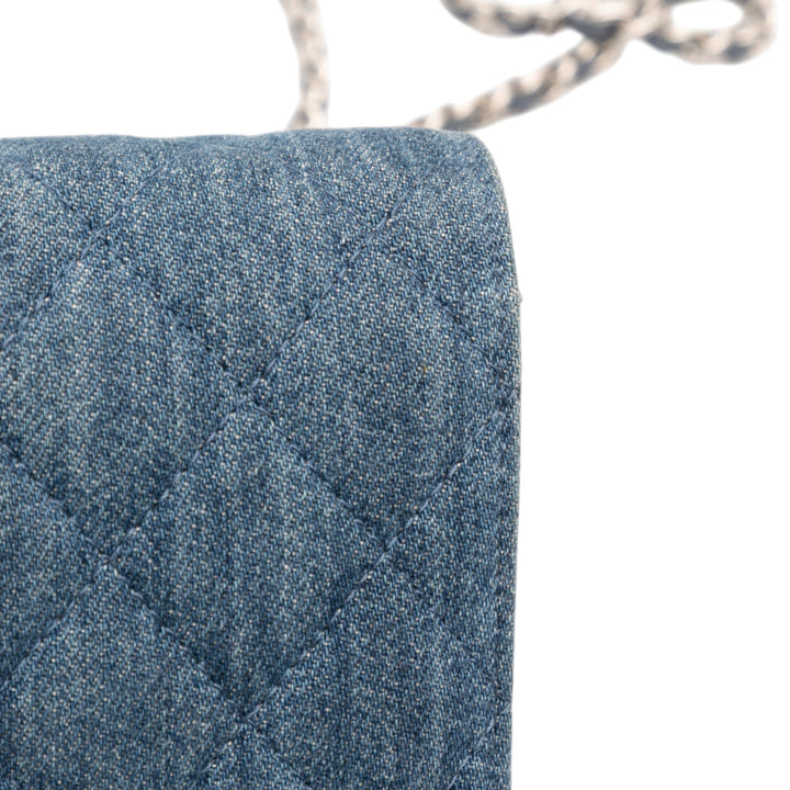 Quilted Denim Camellia Wallet On Chain Denim Blue - Gaby Paris