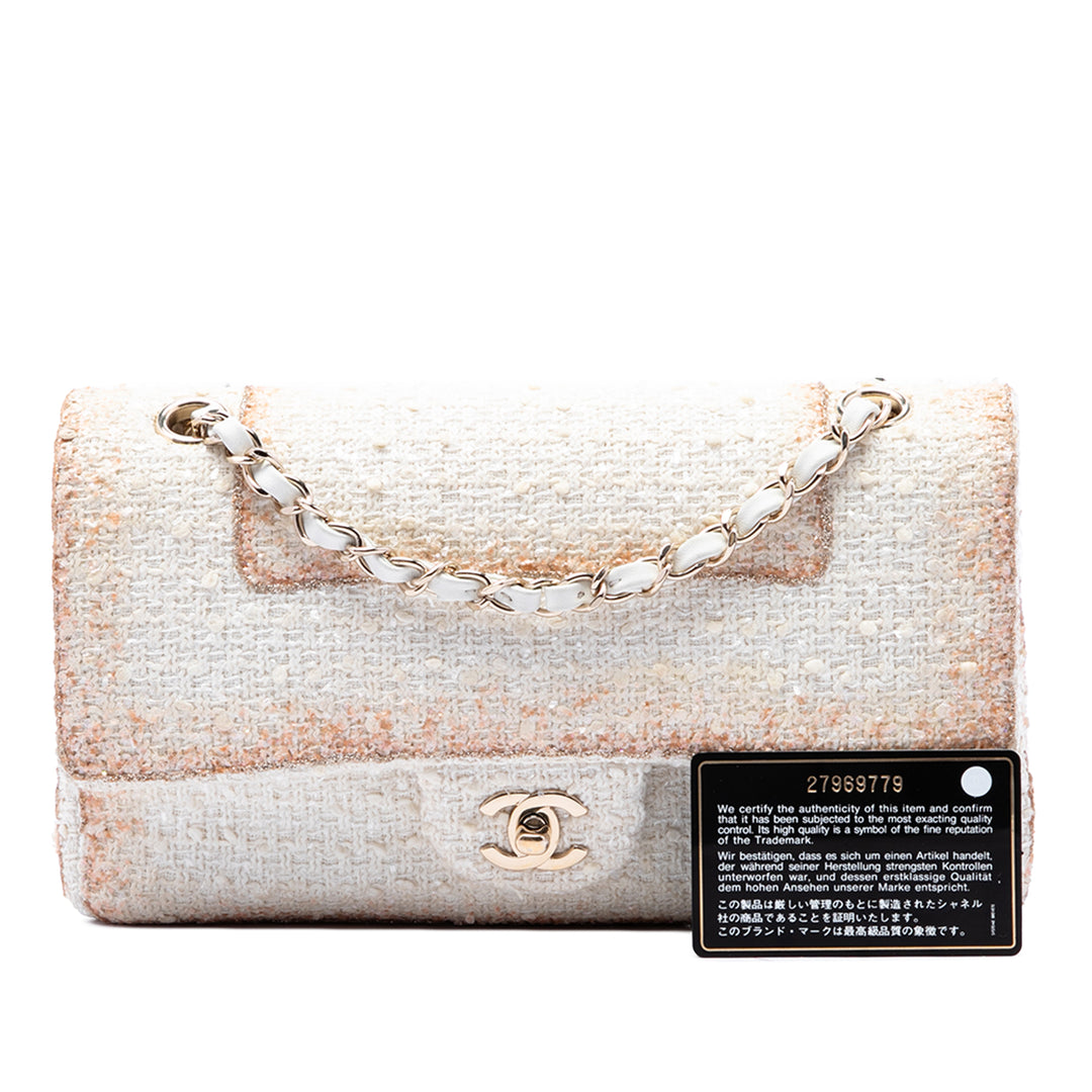 Chanel Sac porté épaule Classic Métallisé Double rabat Tweed Moyen Blanc – vue 7 – GABY PARIS