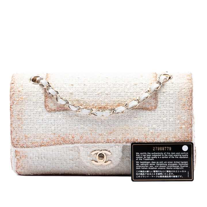 Chanel Sac porté épaule Classic Métallisé Double rabat Tweed Moyen Blanc – vue 7 – GABY PARIS