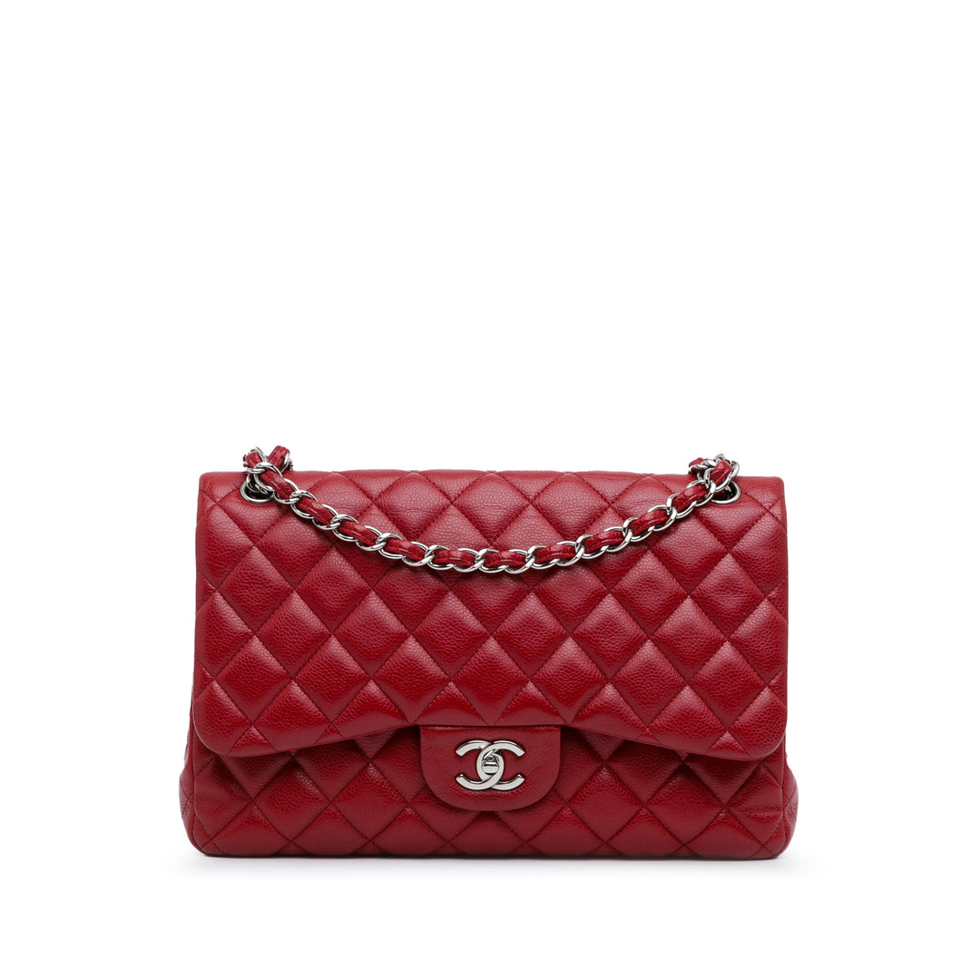 Jumbo Classic Caviar Double Flap Red - Gaby Paris