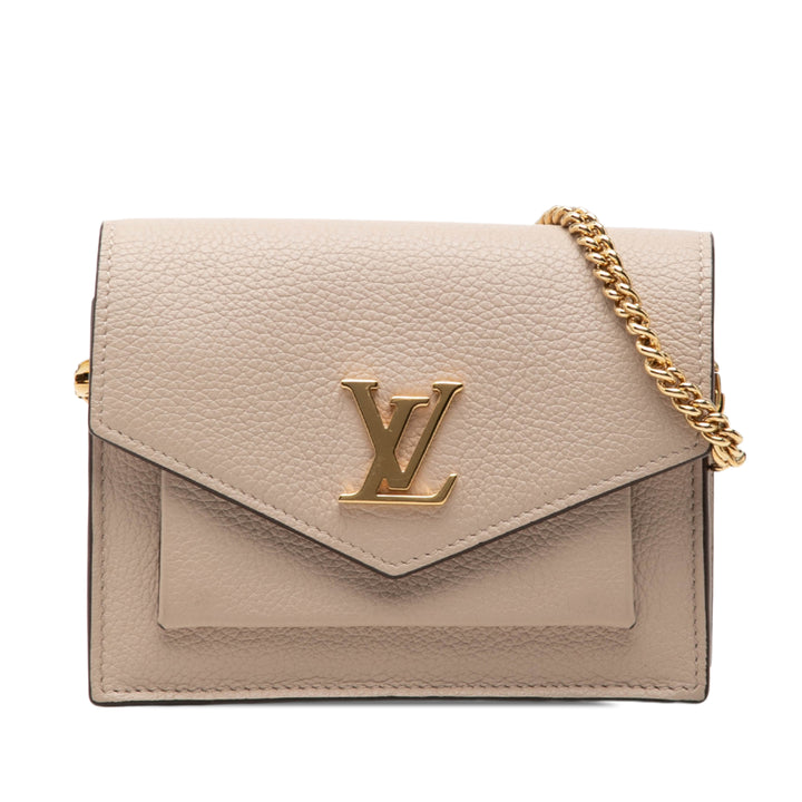 Louis Vuitton Pochette Souple My Lockme Chaîne Mini Cuir de veau Beige – vue principale – GABY PARIS