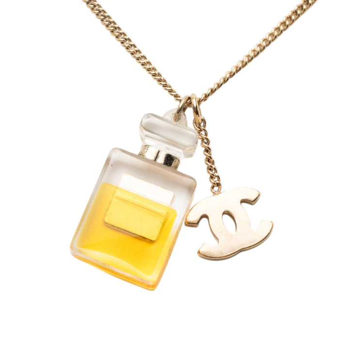 Chanel CC plaqué Perfume Bottle Pendant Collier Métal