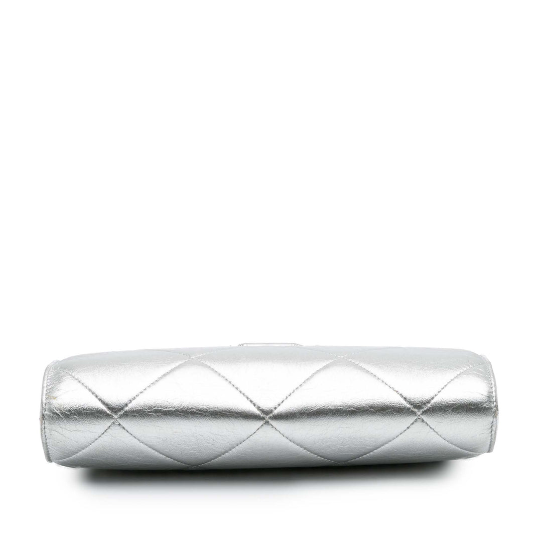 Quilted Metallic Crumpled Lambskin In The Loop Clutch Silver - Gaby Paris
