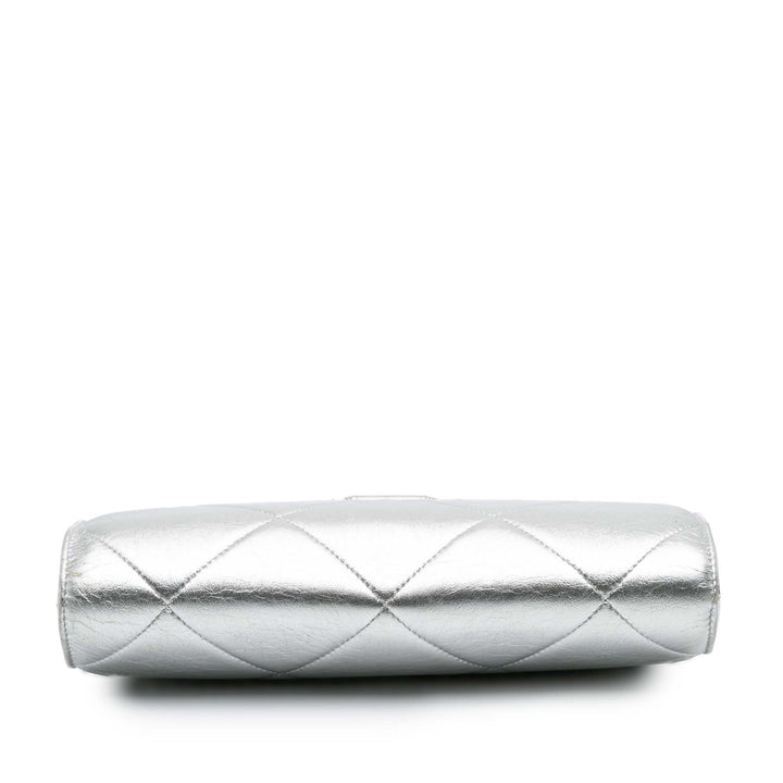 Quilted Metallic Crumpled Lambskin In The Loop Clutch Silver - Gaby Paris