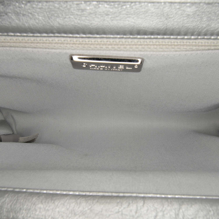 Quilted Metallic Crumpled Lambskin In The Loop Clutch Silver - Gaby Paris