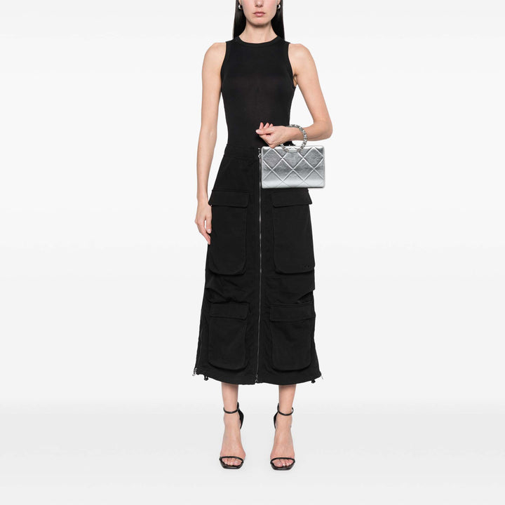Quilted Metallic Crumpled Lambskin In The Loop Clutch Silver - Gaby Paris