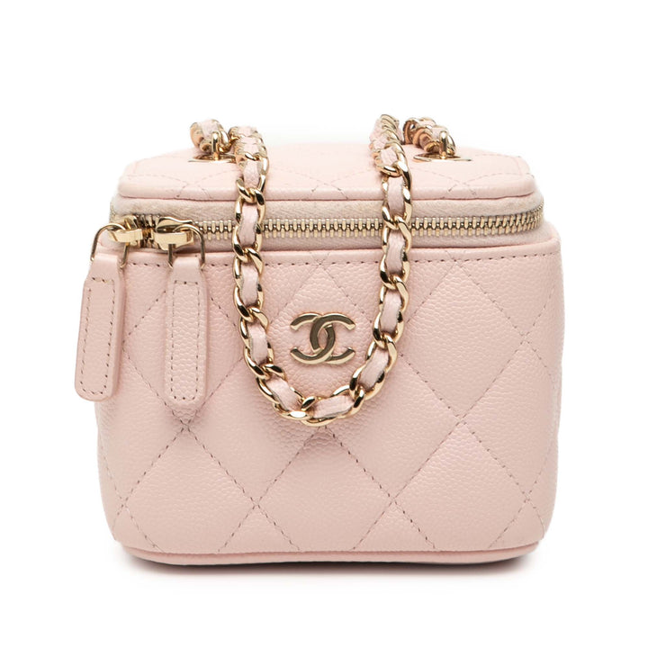Chanel Mini CC Quilted Caviar Vanity Étui with Chain Rose