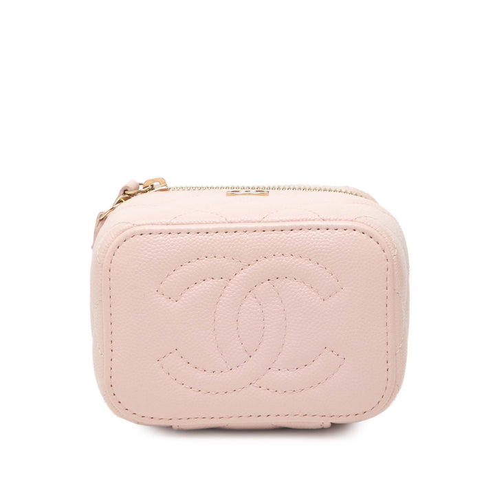 Chanel Mini CC Quilted Caviar Vanity Étui with Chain Rose