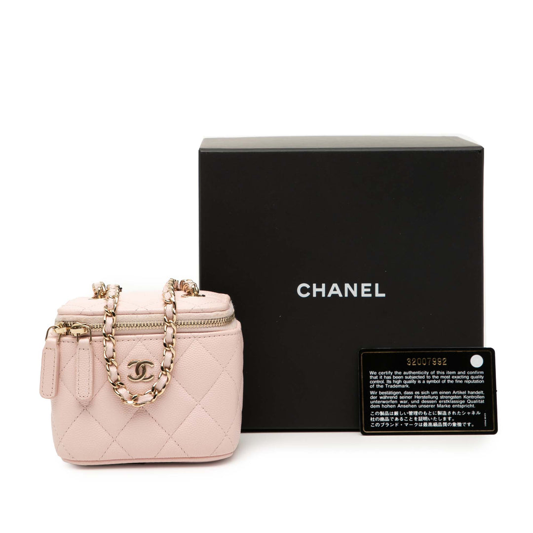 Chanel Mini CC Quilted Caviar Vanity Étui with Chain Rose