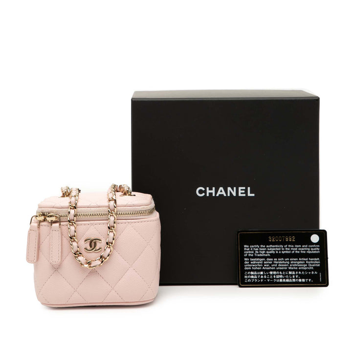 Chanel Mini CC Quilted Caviar Vanity Étui with Chain Rose