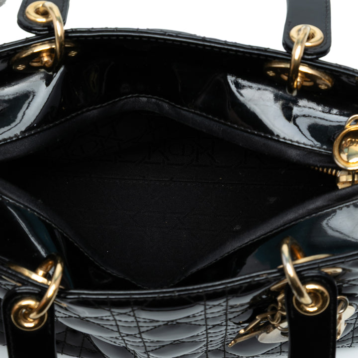 Dior Medium Cuir verni Cannage Lady Dior Noir