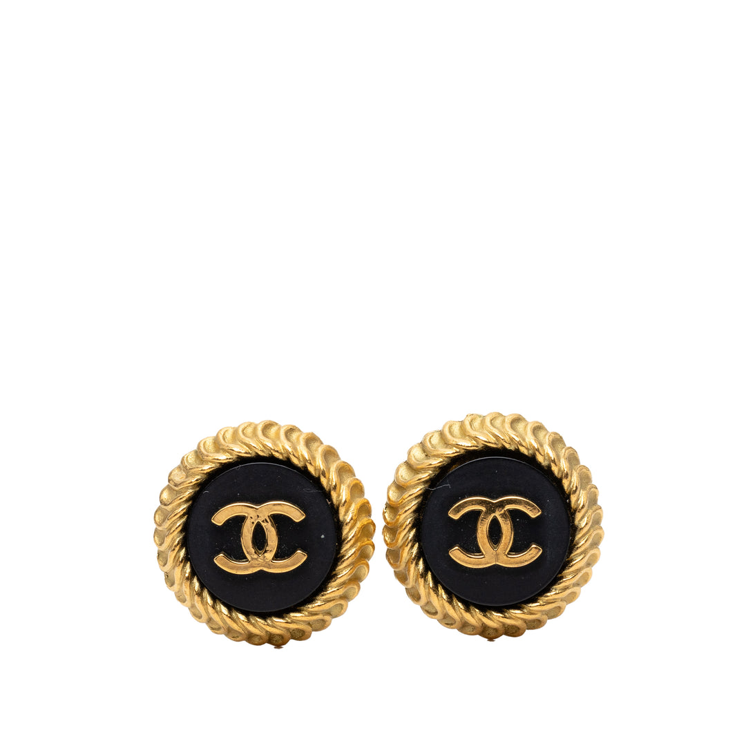 Chanel CC plaqué et Émail Rond À clip Boucles d'oreilles Métal