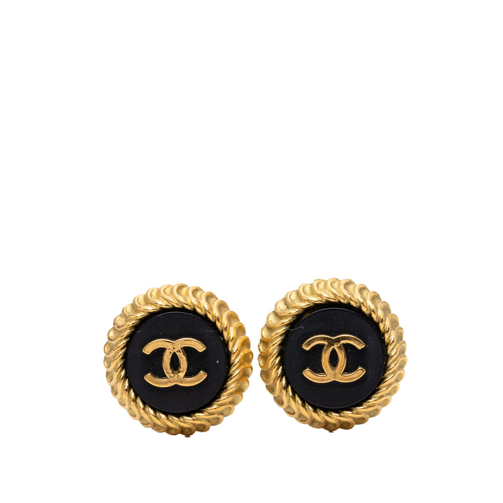 Chanel CC plaqué et Émail Rond À clip Boucles d'oreilles Métal
