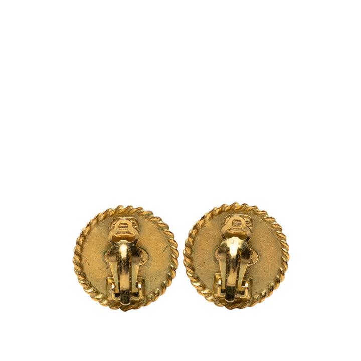 Chanel CC plaqué et Émail Rond À clip Boucles d'oreilles Métal