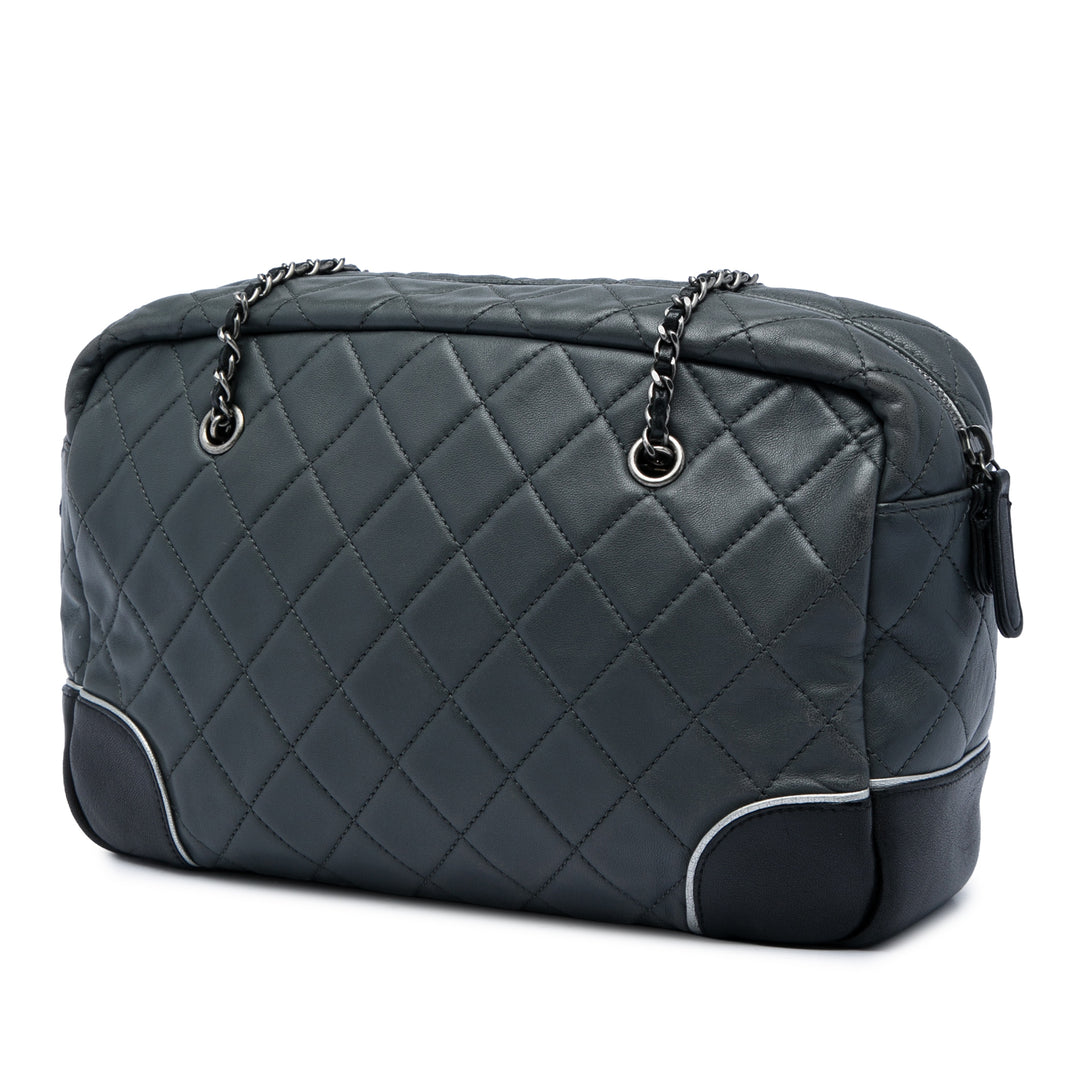 Chanel CC Bicolore Matelassé Chaîne Sac caméra Moyen Cuir de veau Noir