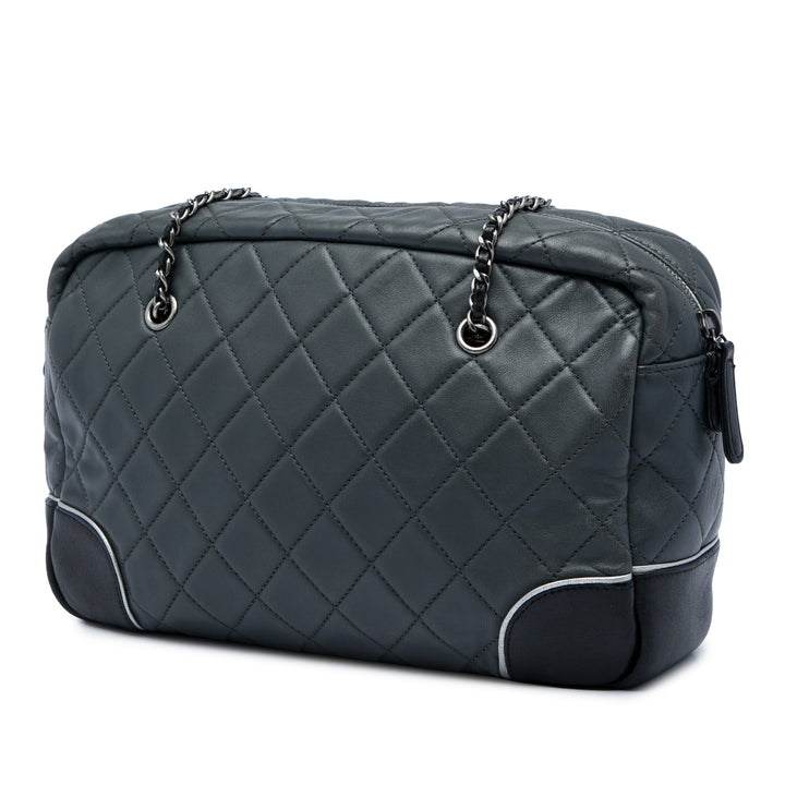 Chanel CC Bicolore Matelassé Chaîne Sac caméra Moyen Cuir de veau Noir