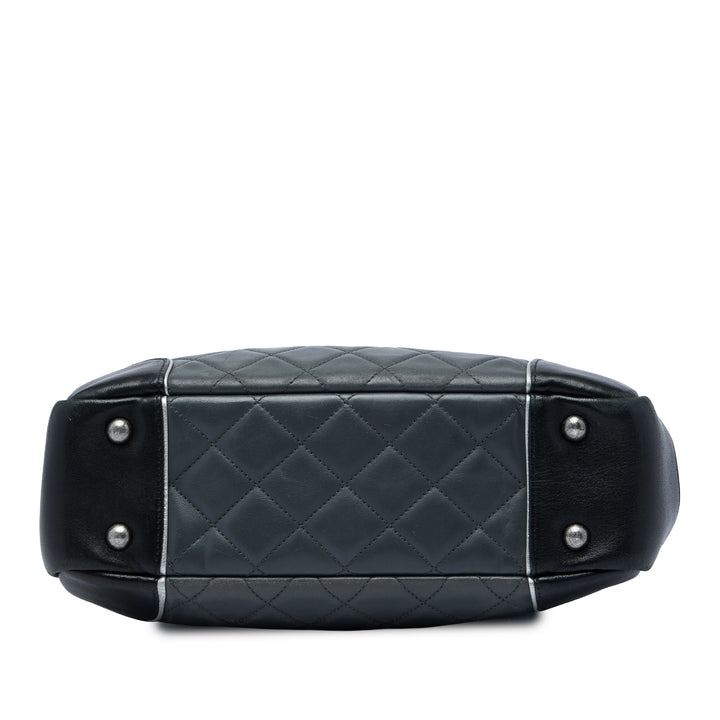 Chanel CC Bicolore Matelassé Chaîne Sac caméra Moyen Cuir de veau Noir