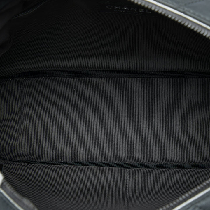 Chanel CC Bicolore Matelassé Chaîne Sac caméra Moyen Cuir de veau Noir