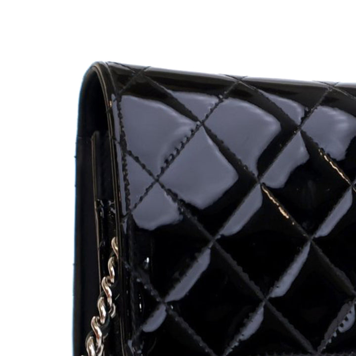 CC Quilted Patent Wallet On Chain Black - Gaby Paris
