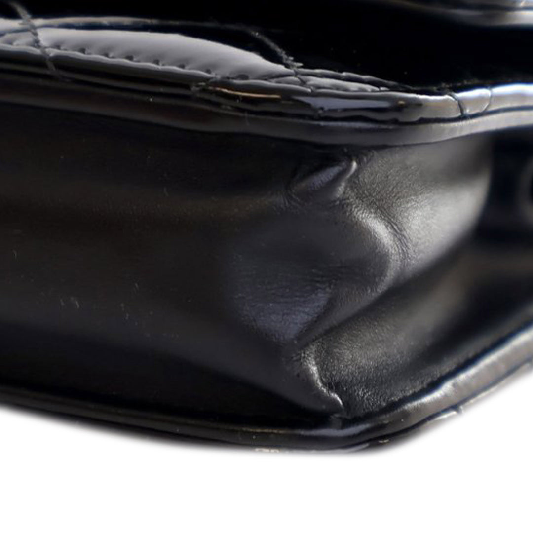 CC Quilted Patent Wallet On Chain Black - Gaby Paris