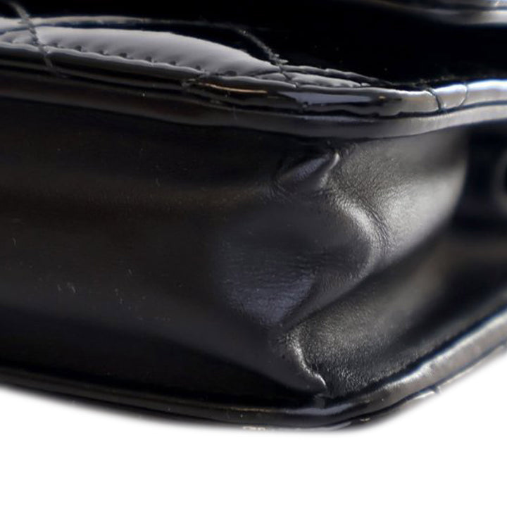 CC Quilted Patent Wallet On Chain Black - Gaby Paris