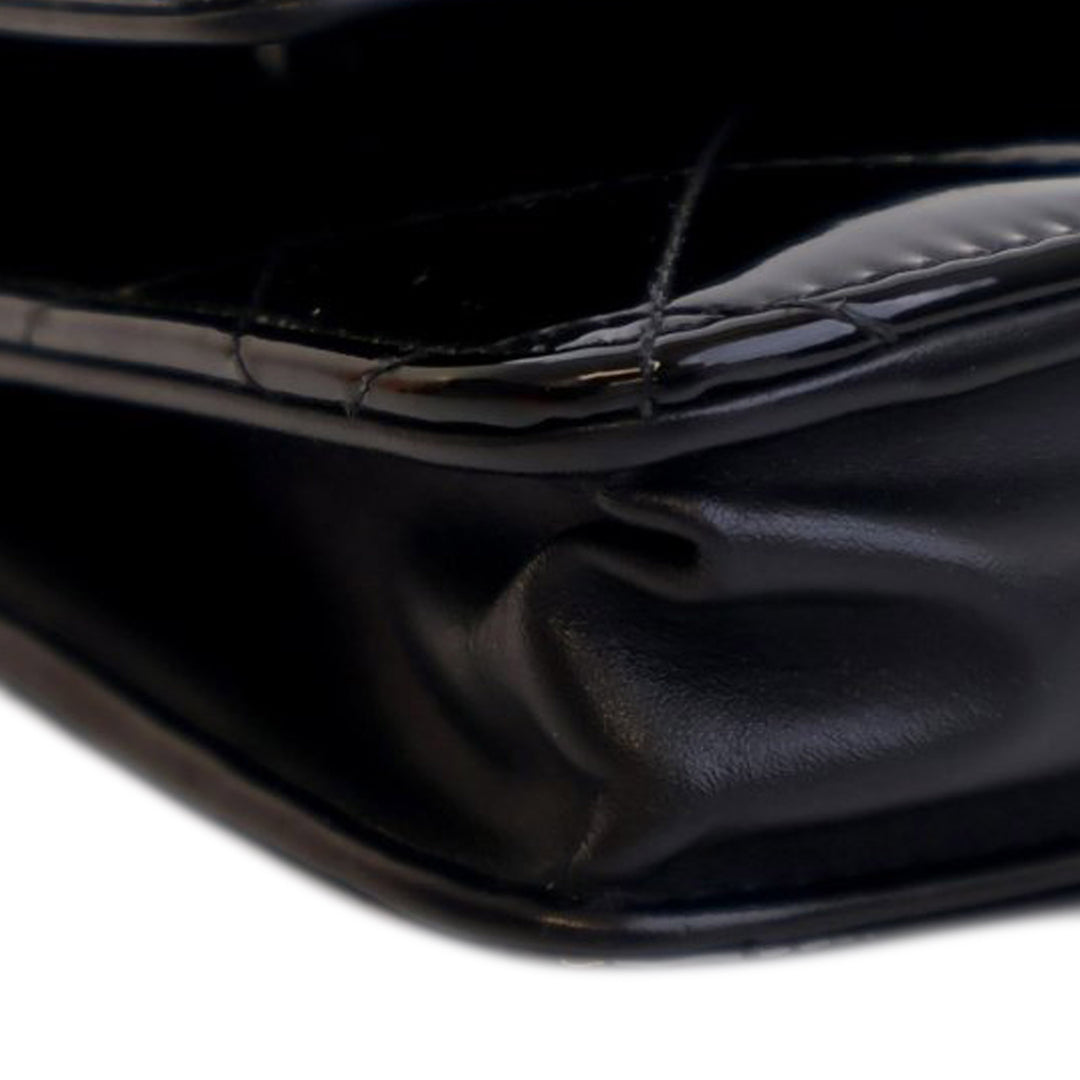 CC Quilted Patent Wallet On Chain Black - Gaby Paris