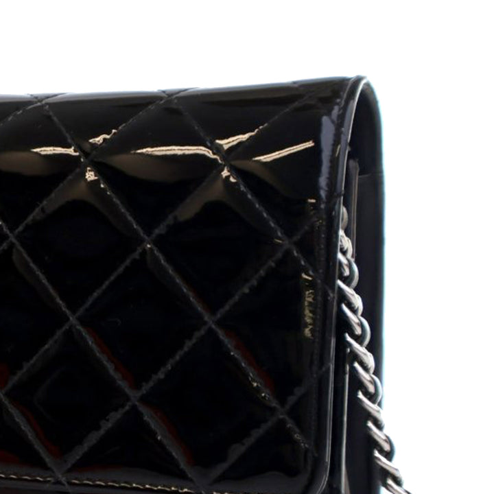 CC Quilted Patent Wallet On Chain Black - Gaby Paris