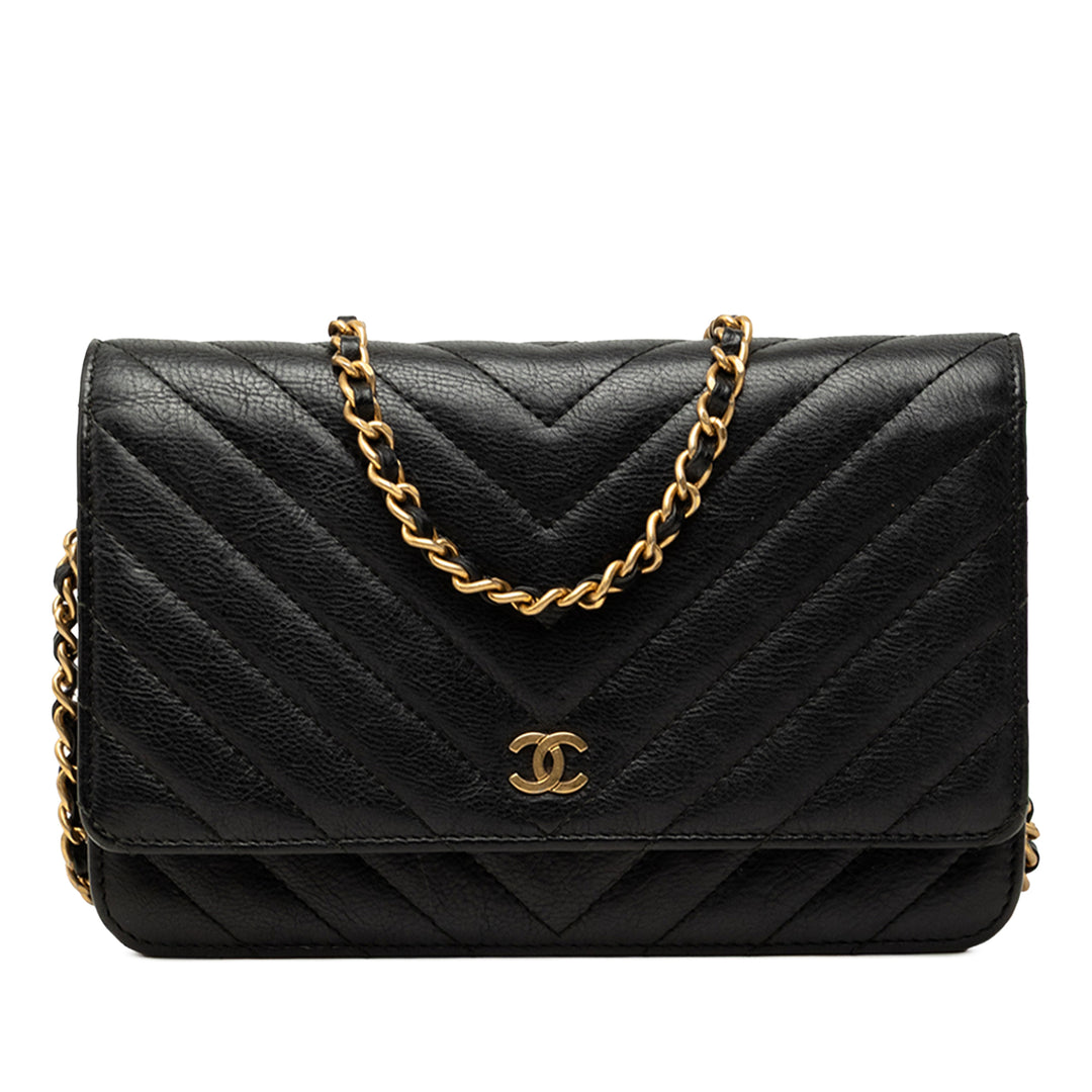 Chanel CC Chevron Wallet on Chain Cuir de veau Noir
