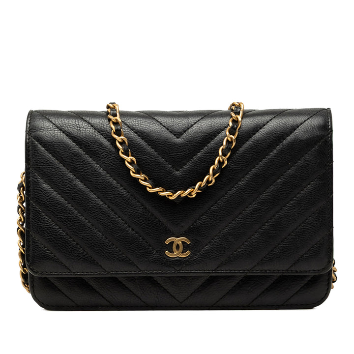 Chanel CC Chevron Wallet on Chain Cuir de veau Noir