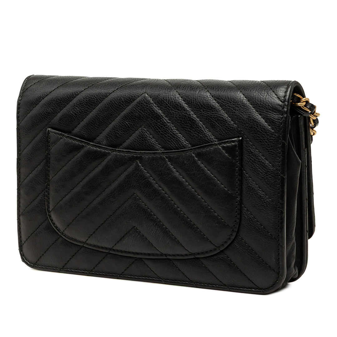 Chanel CC Chevron Wallet on Chain Cuir de veau Noir