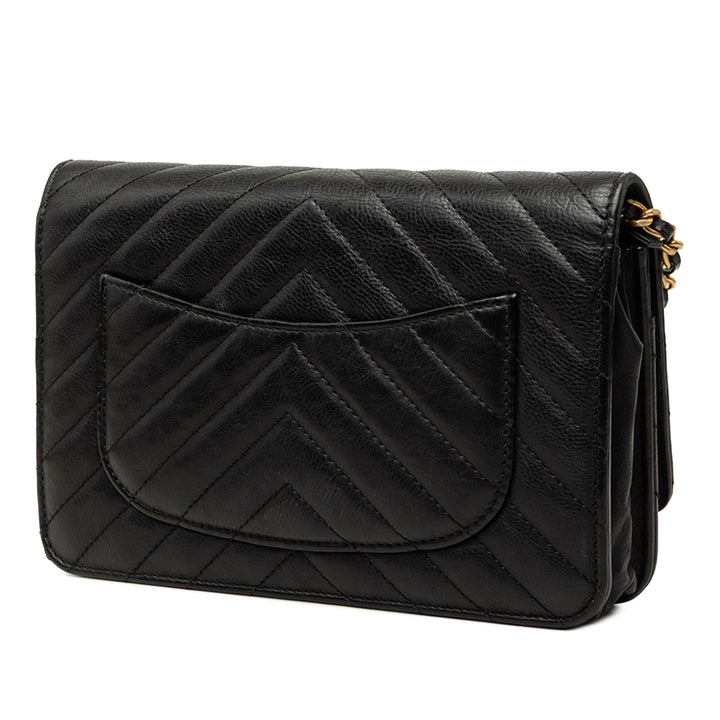 Chanel CC Chevron Wallet on Chain Cuir de veau Noir