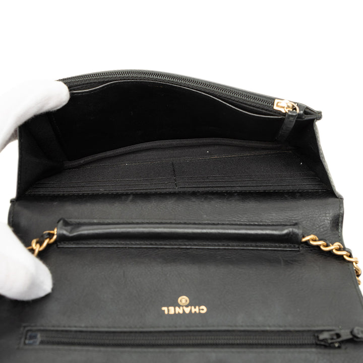 Chanel CC Chevron Wallet on Chain Cuir de veau Noir