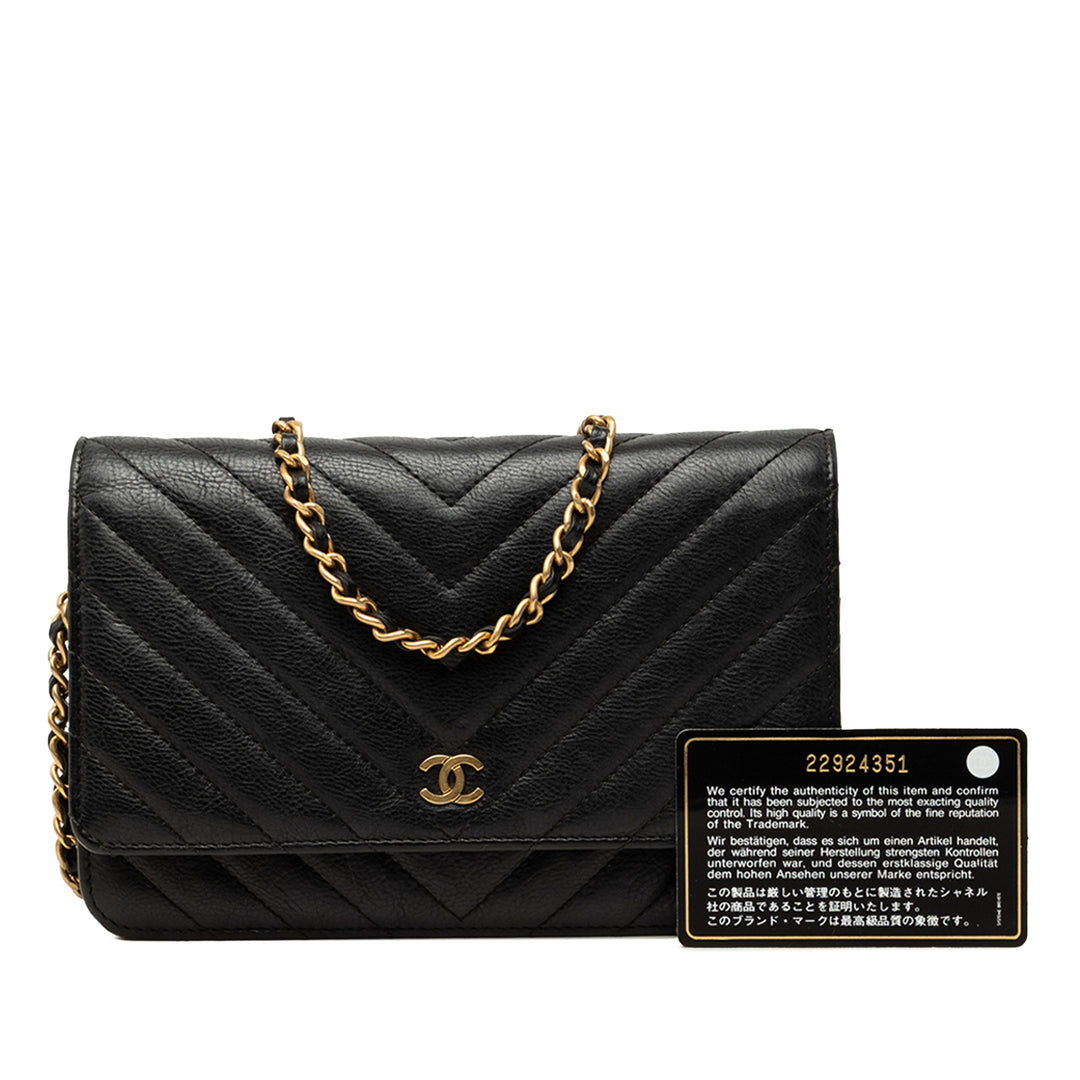 Chanel CC Chevron Wallet on Chain Cuir de veau Noir