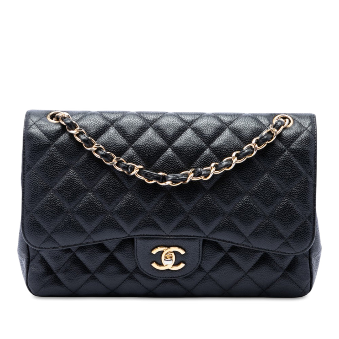 Chanel Sac porté épaule Classic Double rabat Jumbo Cuir caviar Noir – vue principale – GABY PARIS