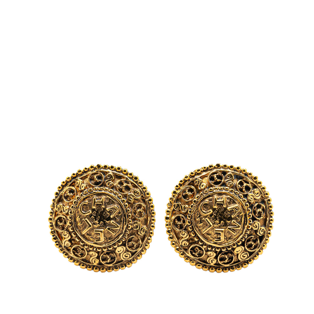 Gold Plated CC Round Clip on Earrings Gold - Gaby Paris