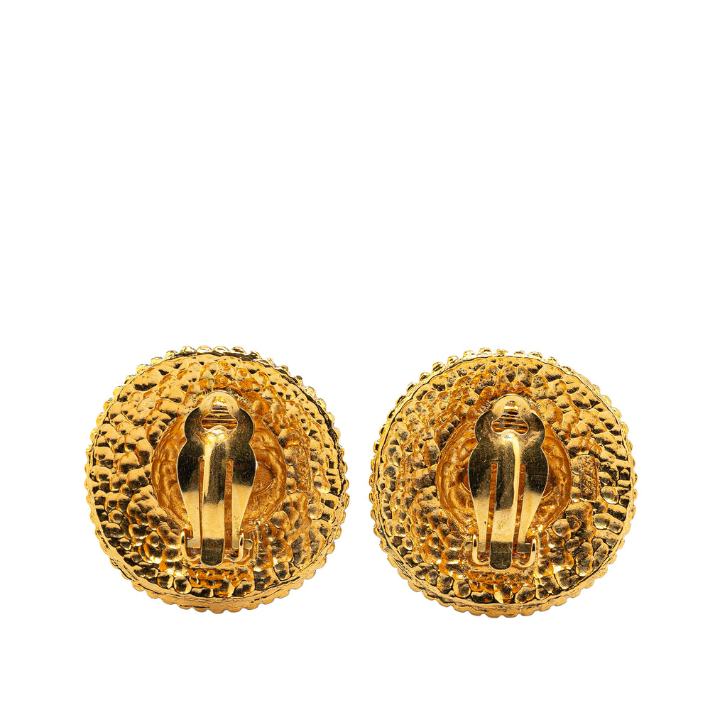 Gold Plated CC Round Clip on Earrings Gold - Gaby Paris