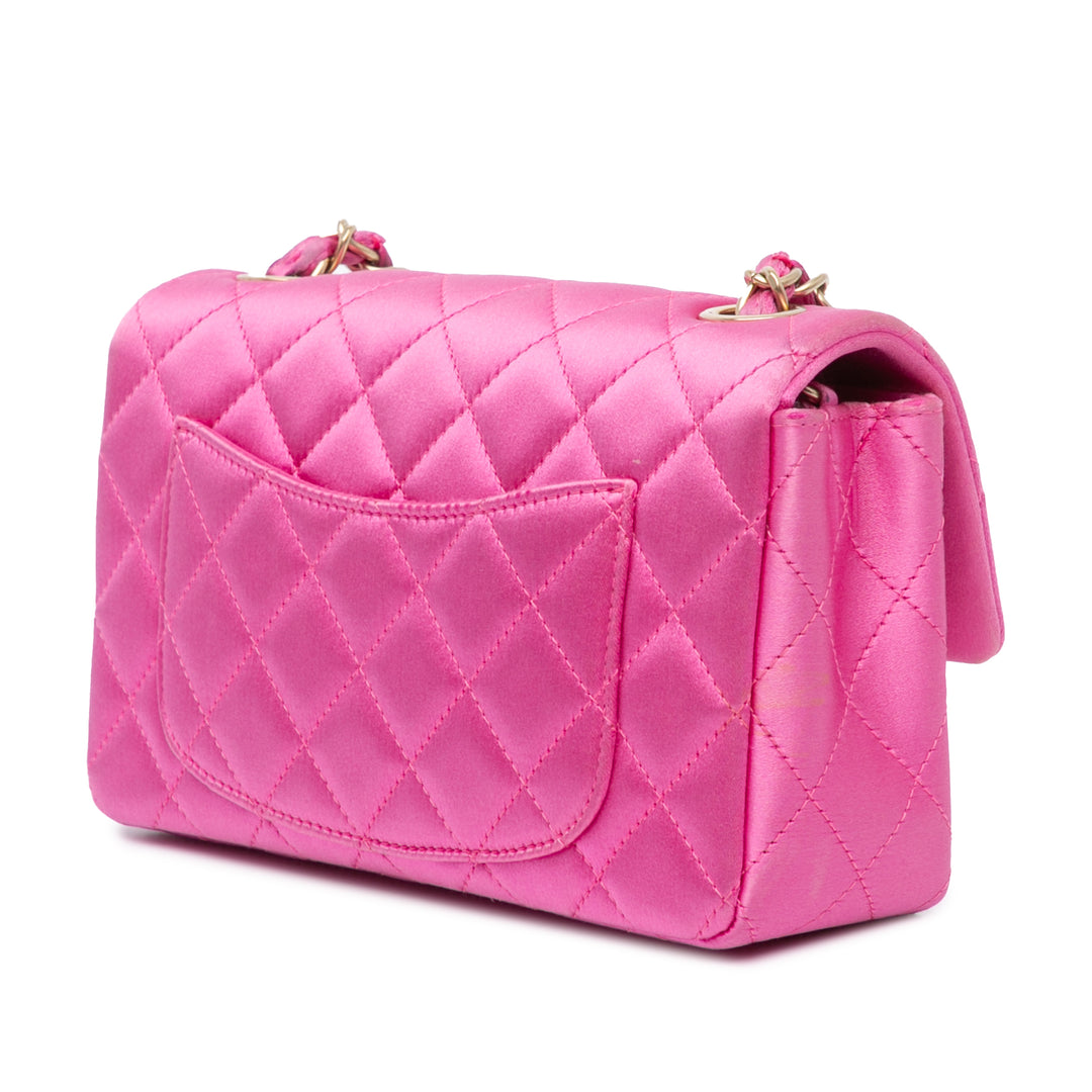 Mini Rectangular Classic Satin Single Flap Pink - Gaby Paris