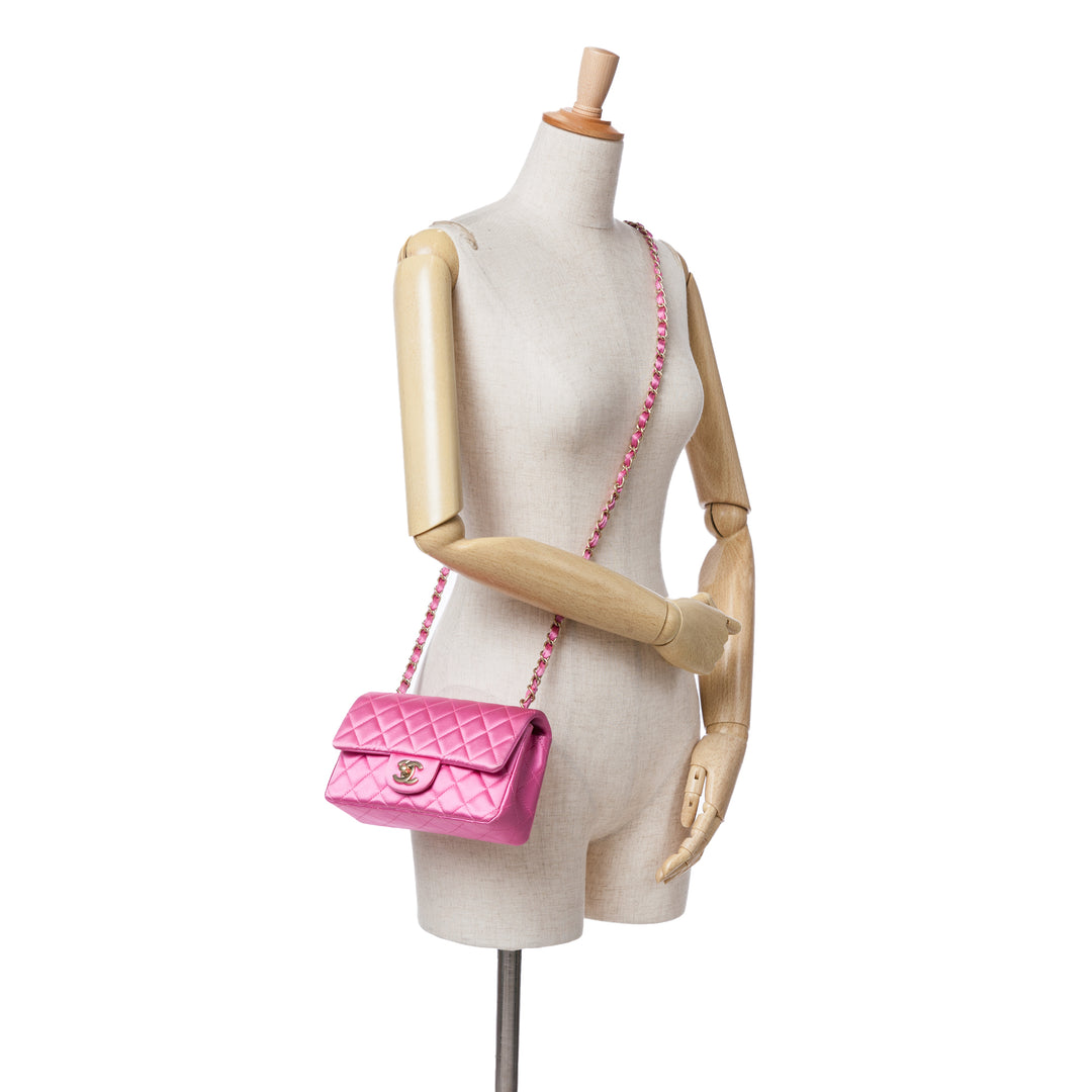 Mini Rectangular Classic Satin Single Flap Pink - Gaby Paris