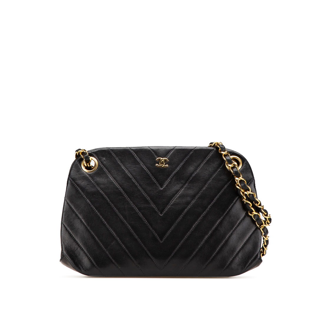 CC Chevron Lambskin Frame Chain Shoulder Bag Black - Gaby Paris