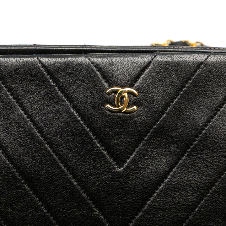 CC Chevron Lambskin Frame Chain Shoulder Bag Black - Gaby Paris