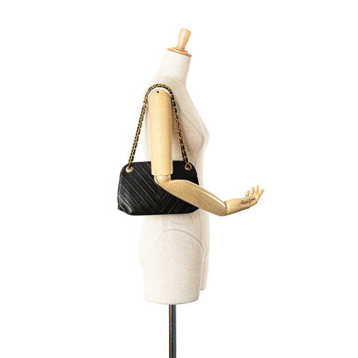 CC Chevron Lambskin Frame Chain Shoulder Bag Black - Gaby Paris