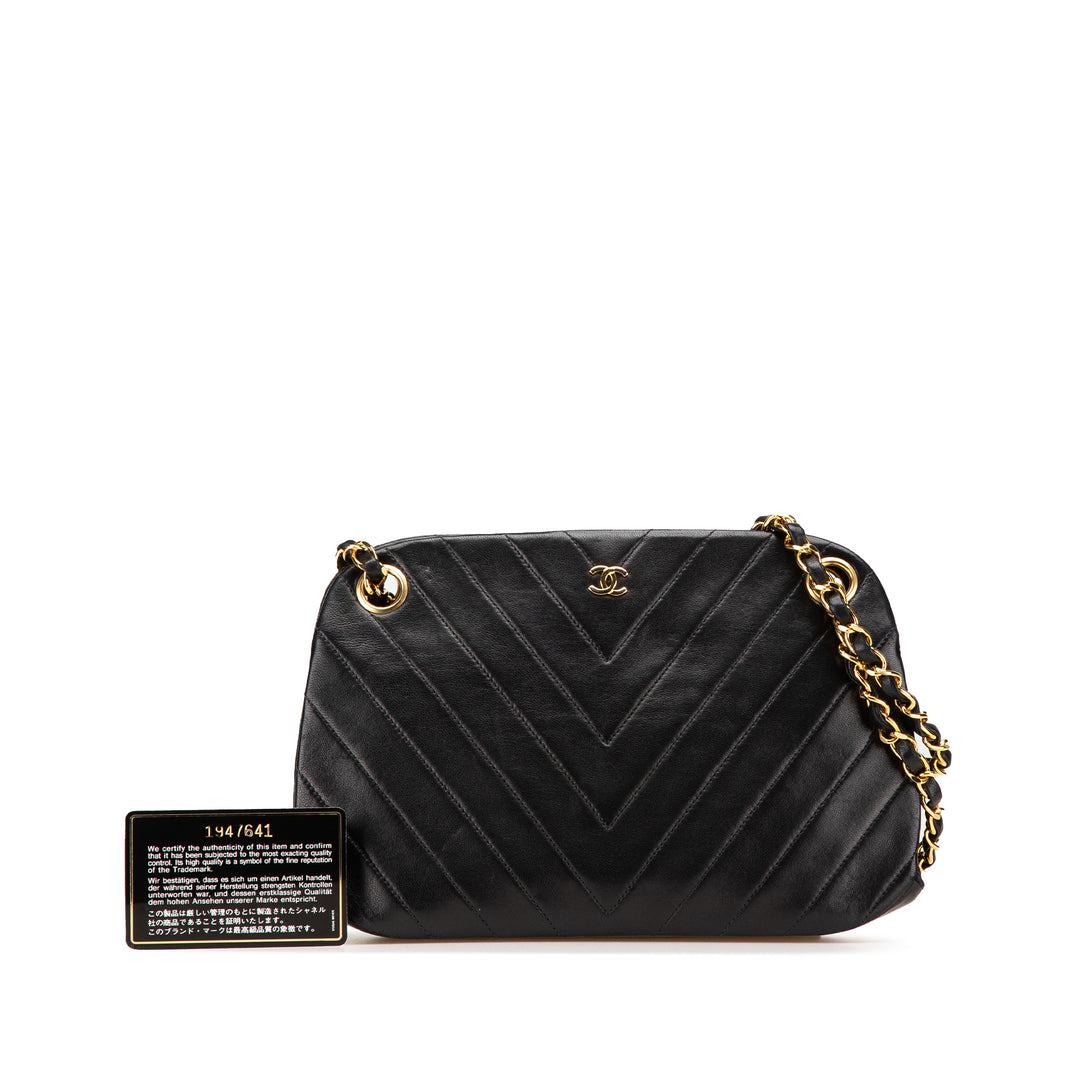 CC Chevron Lambskin Frame Chain Shoulder Bag Black - Gaby Paris