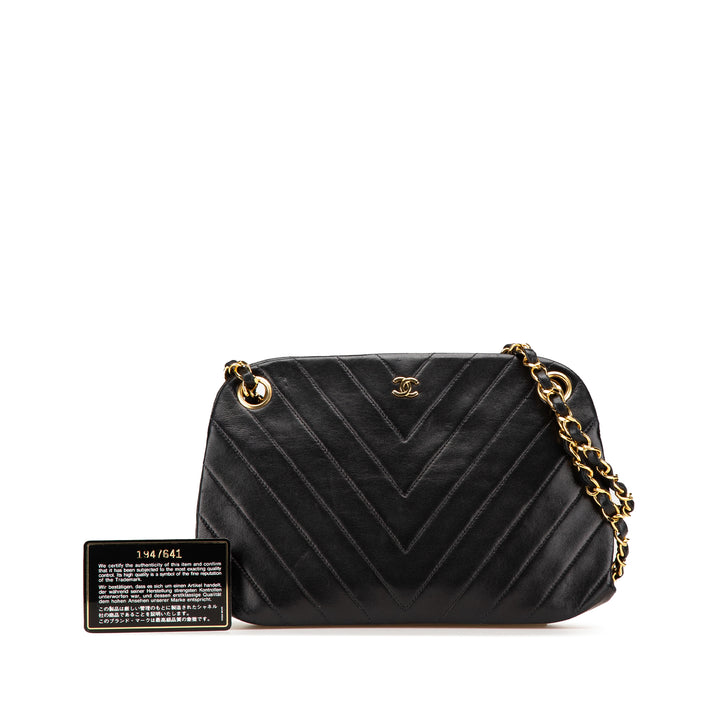 CC Chevron Lambskin Frame Chain Shoulder Bag Black - Gaby Paris