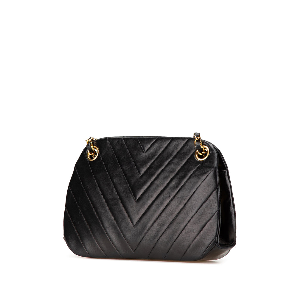 CC Chevron Lambskin Frame Chain Shoulder Bag Black - Gaby Paris